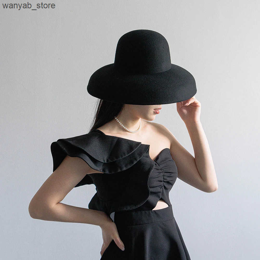 Wide Brim Hats Bucket Hats % Wool felt women vintage hat fashion hat wide brim hat L240910