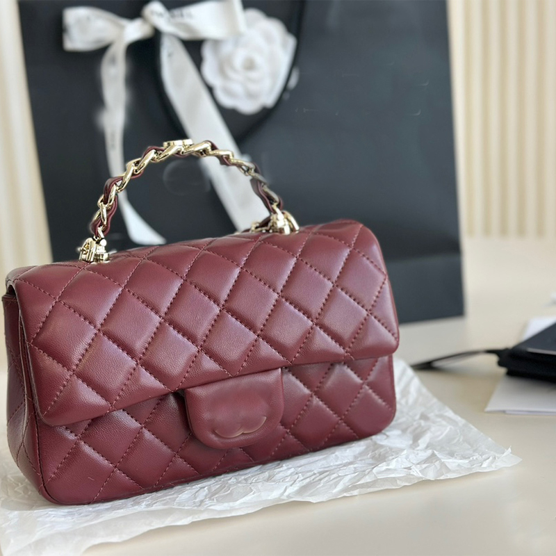 Mini Cf Metal Woven Cc Handle Bags Luxury Designer Women Shoulder Bags Gold Hardware C-Buckle Crossbody Vintage Matelasse Chain Crossbody Bags Wallet Purses 20X11cm