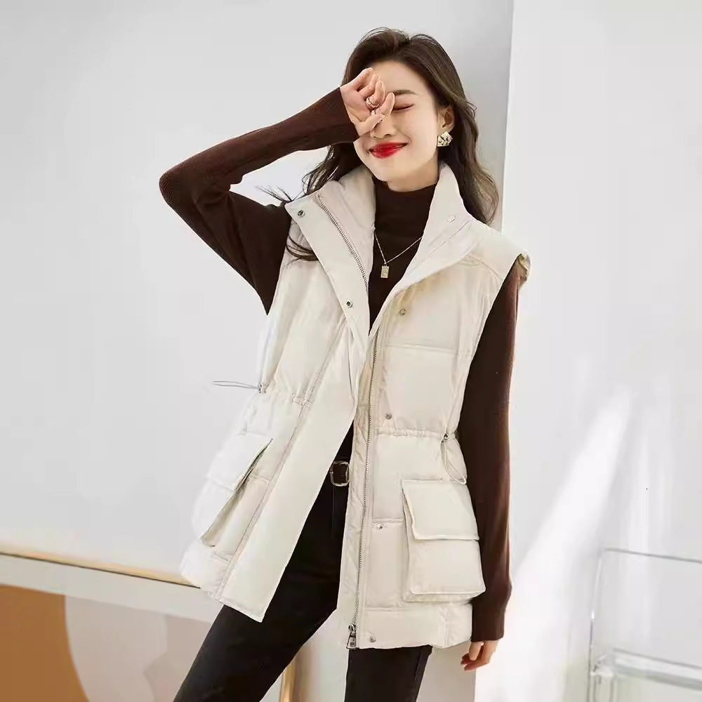 New autumn and winter European loose women's short, large pocket vest jacket, single shoulder designer down jacket