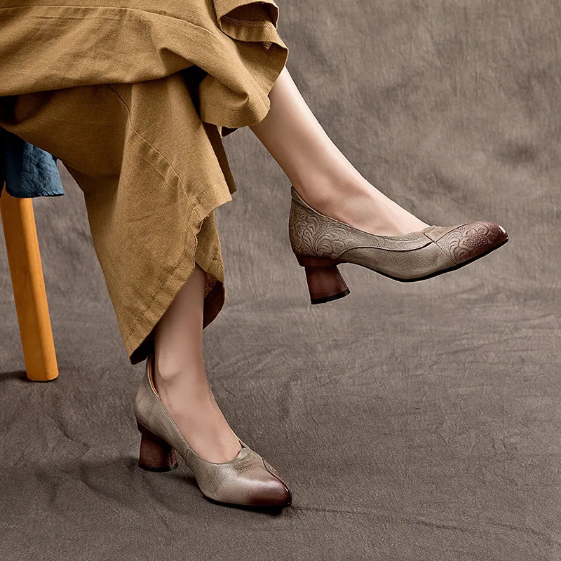 Retro Nostalgic Style Cowhide Womens Shoes All Genuine Leather Pumps Mary Jane 241126