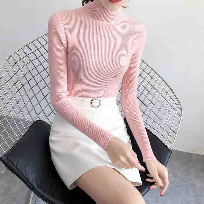 New women's semi high neck slim knit sweater Korean version autumn and winter clothing new lining long sleeved top designer sweater