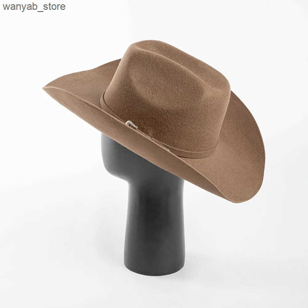 Wide Brim Hats Bucket Hats % Wool Concave Shape Top Hat Fashion Belt Buckle Decorative Woolen Curling Wide Brim Fedora Hat Unisex Western Cowboy Hat L