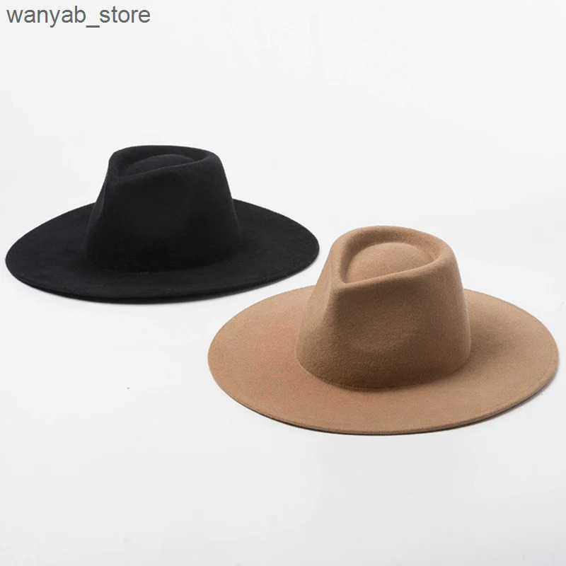 Wide Brim Hats Bucket Hats Classical Wide Brim Porkpie Fedora Hat Camel Black % Wool Hats Men Women Crushable Winter Hat Derby Wedding Church Jazz Hat
