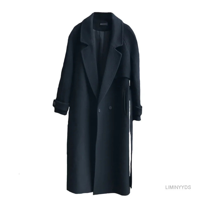 Spring Women Wool Blends Trench Coat Elegant Outerwear Casual Loose Cardigan Female Cashmere Overcoat Korean Version 241129