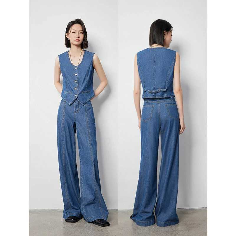 Women's Jeans TOYOUTH Womens Denim Jeans 2024 Autumn New Collection Splicing Wide Leg Stright Towing Versatile Pants H241130