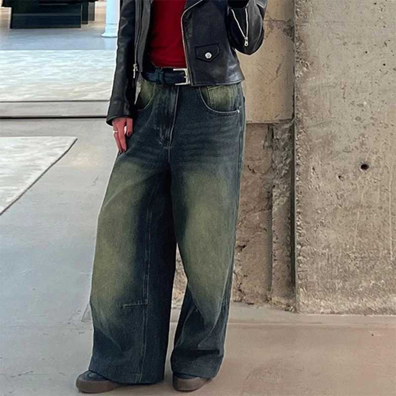 Women's Jeans Vintage Grunge Aesthetic 00s Retro Luggage Trouser Y2K Boyfriend Loose Fit Jeans Womens Low Waist Wide Leg Jeans H241130