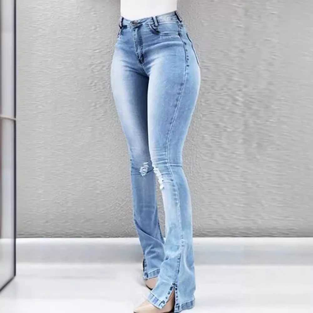 Women's Jeans Jeans Flare Pants Womens Denim Pencil Pants Hip Wrap Elegant Splicing Collar Sexy Trousers High Waist Autumn Slimming H241130