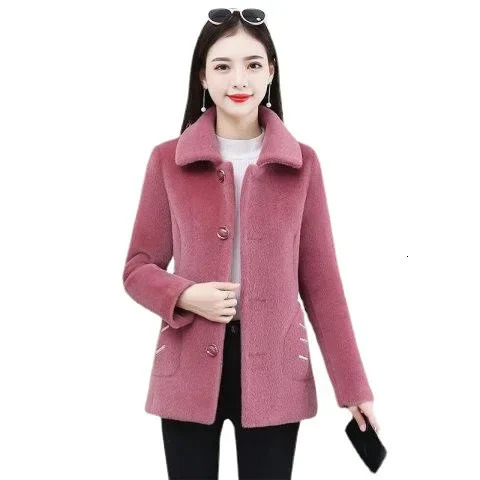Winter Thickened Lamb Wool Jacket Womens Korean Style Slimming Leather Integrated Particle Fleece Overcoat 241121