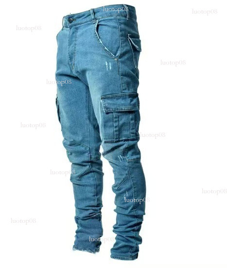2021 European and American New Jeans Men's Side Pocket Small Foot Tight Jeans NK012 in Stock