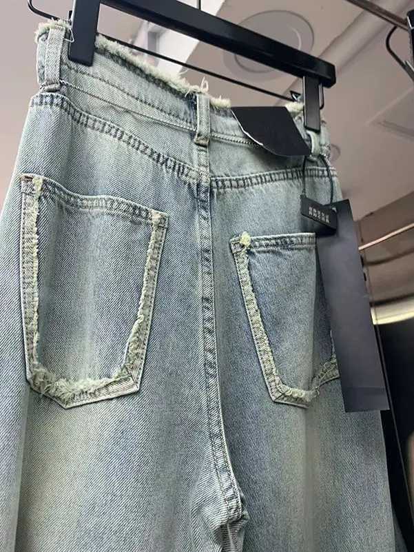 Women's Jeans Heavy duty embroidery hot diamond star hem high waisted jeans for women in summer thin and loose fashionable mop wide leg pants H24