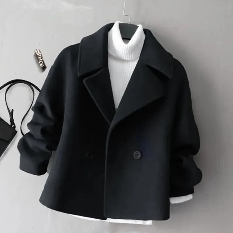Elegant Cropped Woolen Jacket For Women Fashionable Korean Style Winter Arrival Single Button Overcoat In Inner Layer 241129