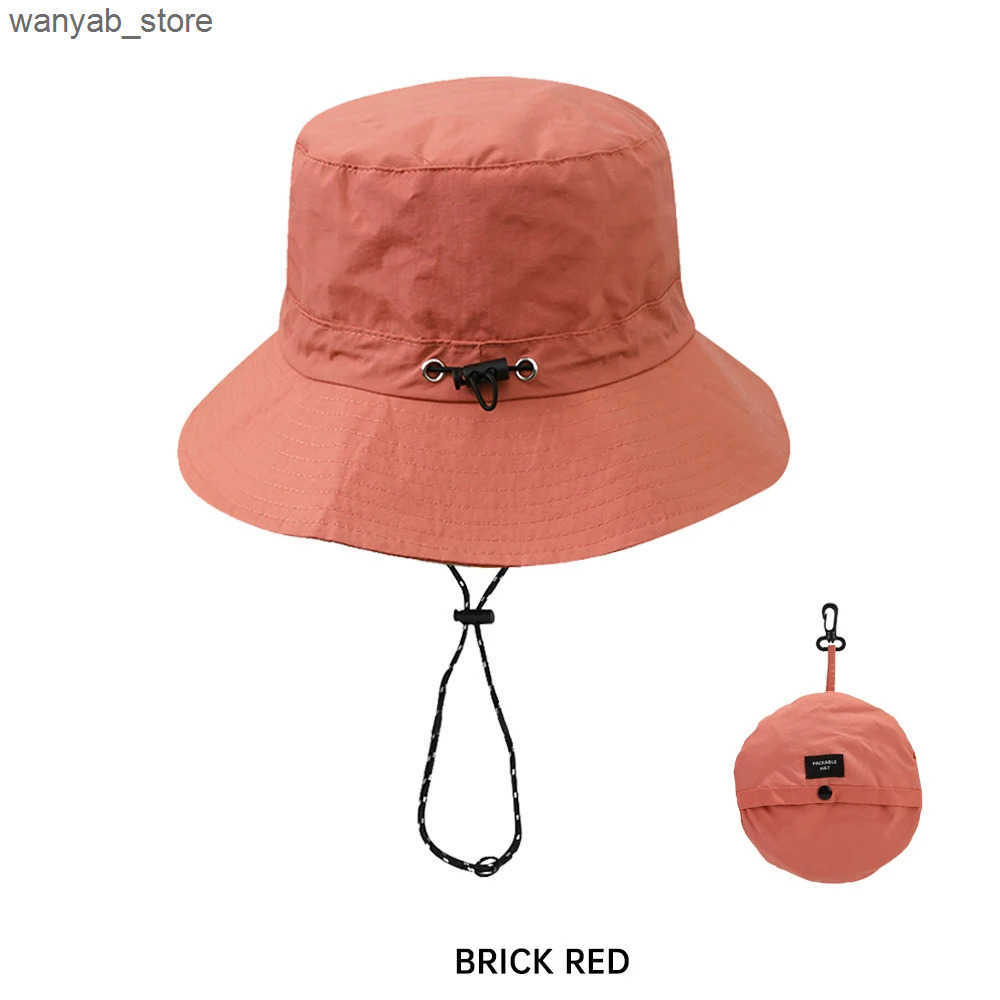 Wide Brim Hats Bucket New Quick-dry Foldable Drawstring Waterproof Women Men Cap Sunscreen Panama Sunhat Hiking Fishing Hat Fisherman Caps L240910