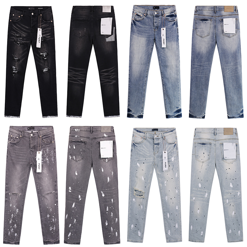 24FW Fashion Mens Plus Size Button Denim Trousers with Ripped Holes Ideal for Urban Casual Washed Styles Jeans Pants Splashing ink Bottoms 1130