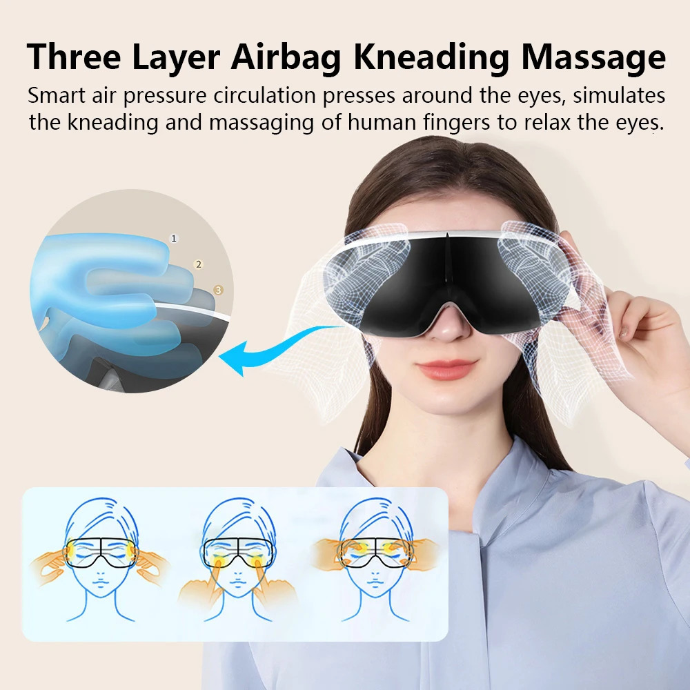 6D Visible Smart Eye Massager Heated Mask Electric Vibration Airbag Pressure Music Care Relax Relif Fatigue Travel Rest 241118