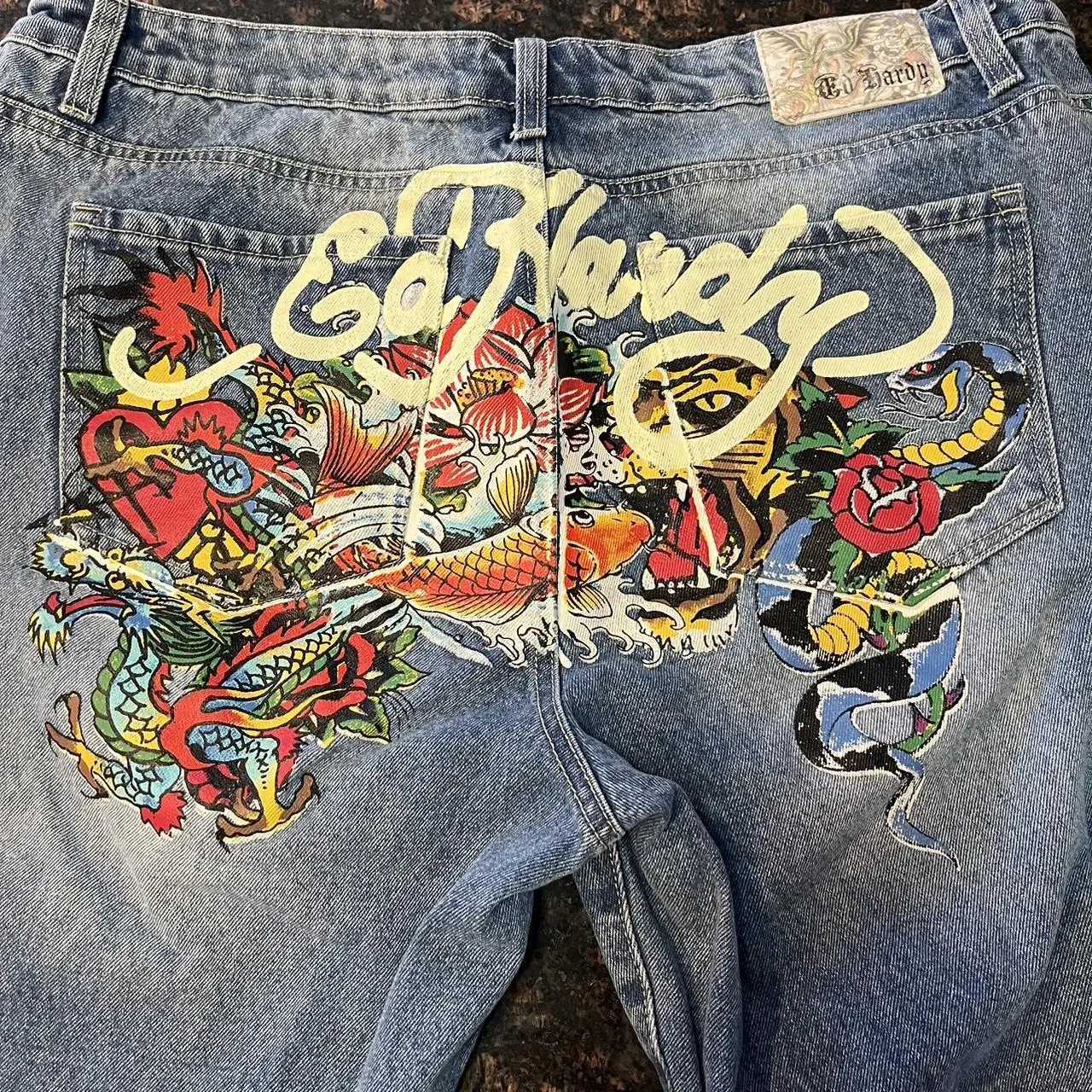 Women's Jeans Mens jeans Y2K Hip Hop Graphic Print Retro Blue Baggy jeans Womens new fashion casual high waist wide leg Trouser H241130