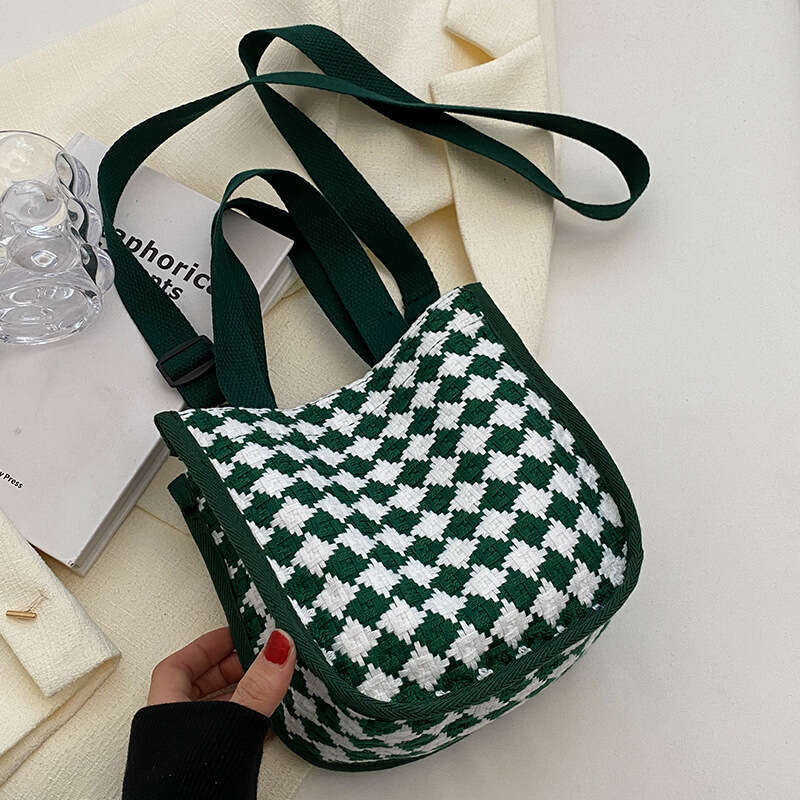 Japanese Dia Grid Canvas Crossbody Bag Women, New Korean Version Ins, Versatile Single Shoulder Handbag For Students Going Out, Fashionable Quality Cl