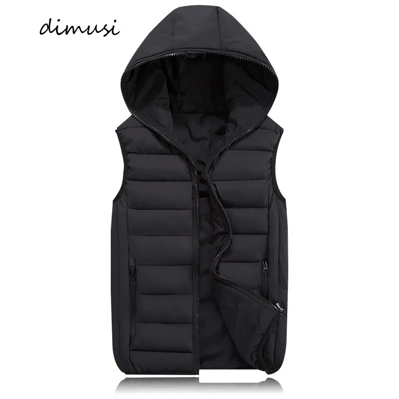 DIMUSI Mens Jacket Sleeveless Vest Winter Fashion Male CottonPadded Thicken Men Waistcoat Warm Hooded Jackets Clothing 4XL 241129