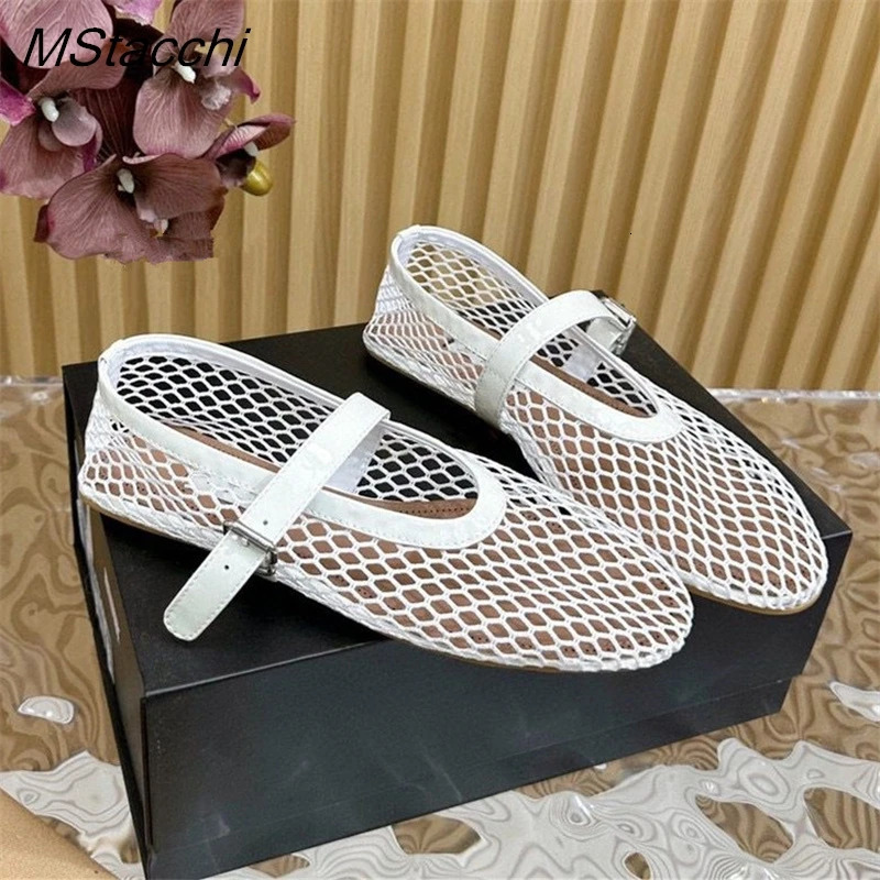 Summer Mesh Falts Shoe Sandals Breathable Ballet Comfortable Mary Jane Leisure Buckle Strap Women Loafers Shoes 2024 241126