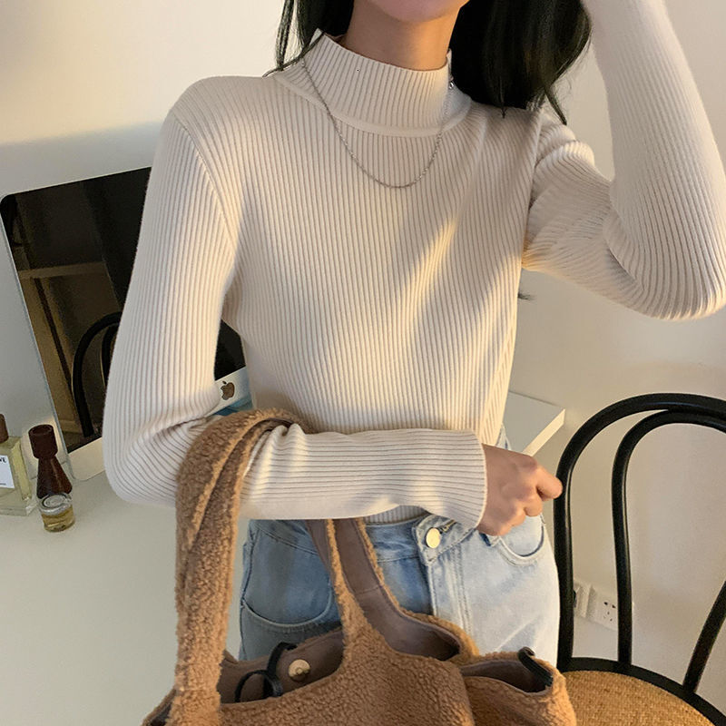 Autumn and winter new semi high neck short sweater fashionable multifunctional slim fit long sleeved underwear designer women's knitted sweater