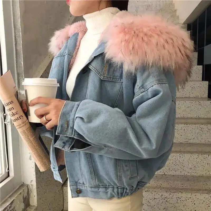 Hooded Denim Coats Pockets Single Breasted Jacket 2024 Autumn Winter Outerwear Thick Warm Comfortable Women Casual Overcoat 241126