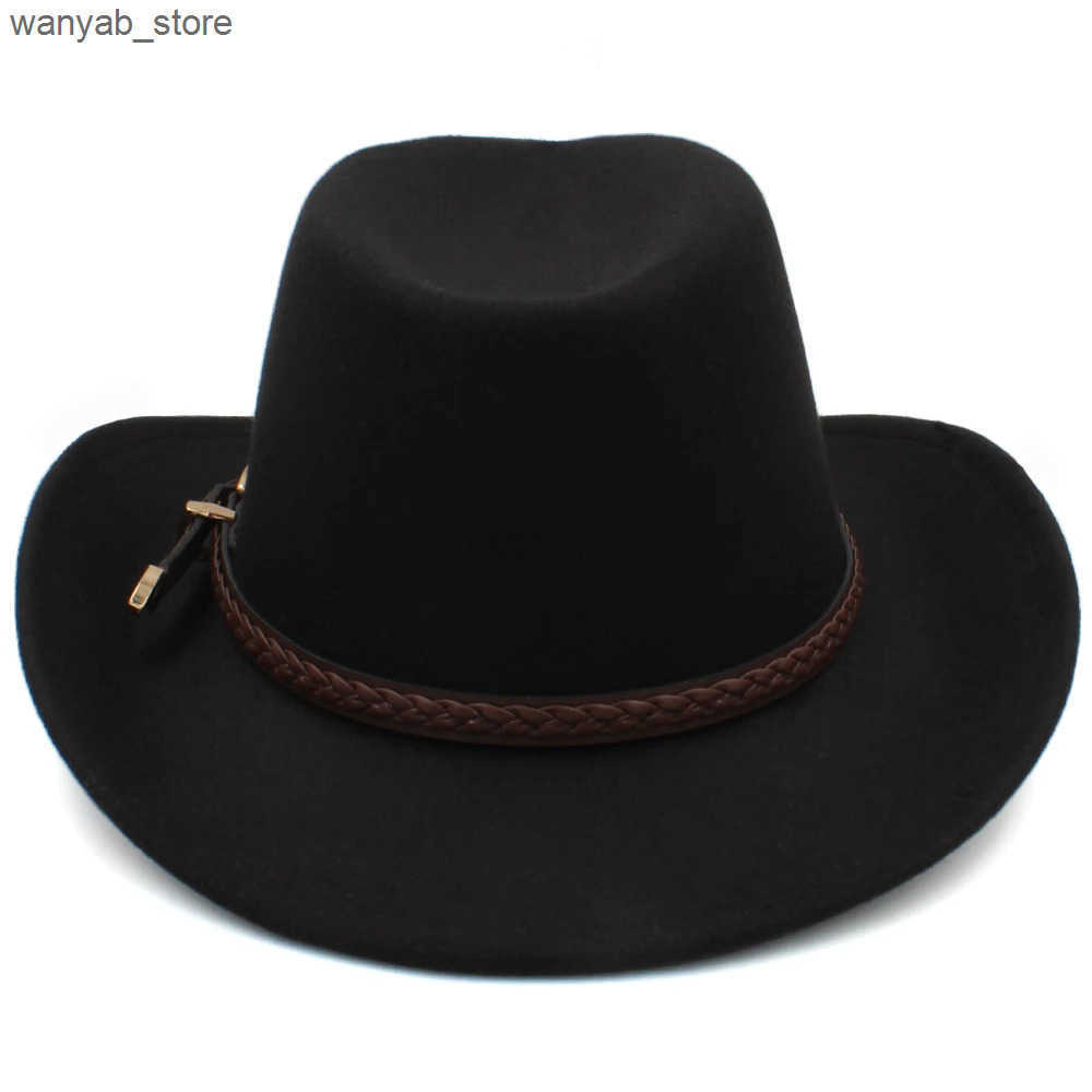 Wide Brim Hats Bucket Hats Men Women Woolen Western Cowboy Hats Wide Brim Panama Caps Outdoor Sombrero Travel Fedora Sunbonnet Party Adjustable Size M
