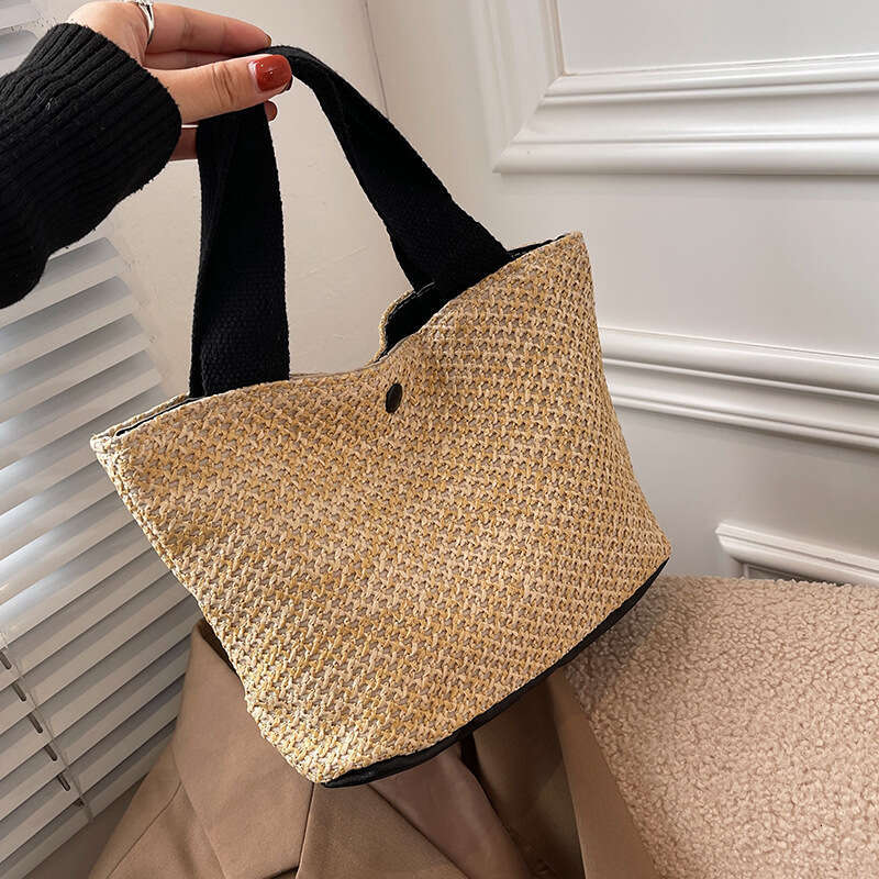 Summer Rattan Woven Bucket New Vacation Beach For Women, Ins Single Shoulder Tote Bag B2