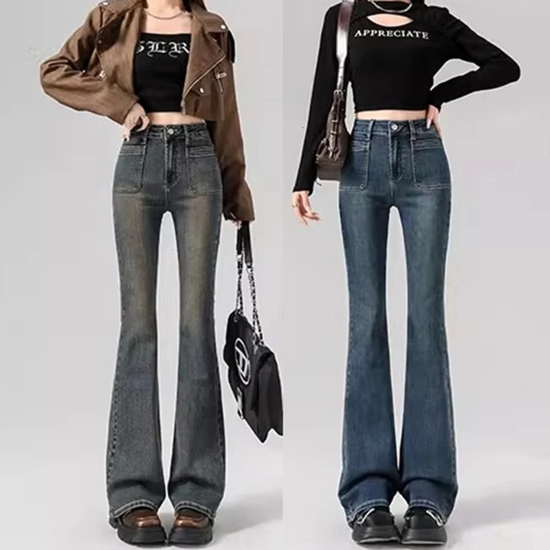 Womens high waisted retro sparkling jeans womens Korean Y2k 2000s bell bottoms womens streetwear gray blue denim shorts 241122