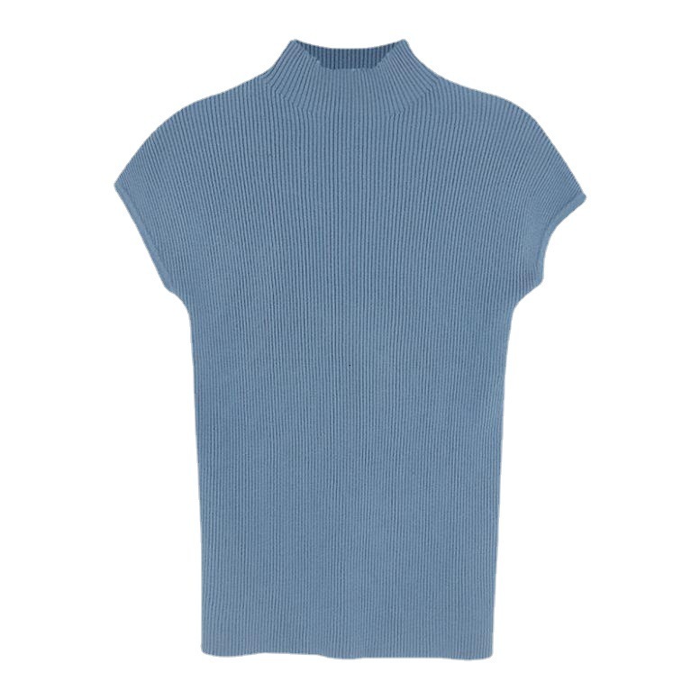 New semi high neck women's sleeve knitted shirt short slim fit top paired with tight designer trendy sweater