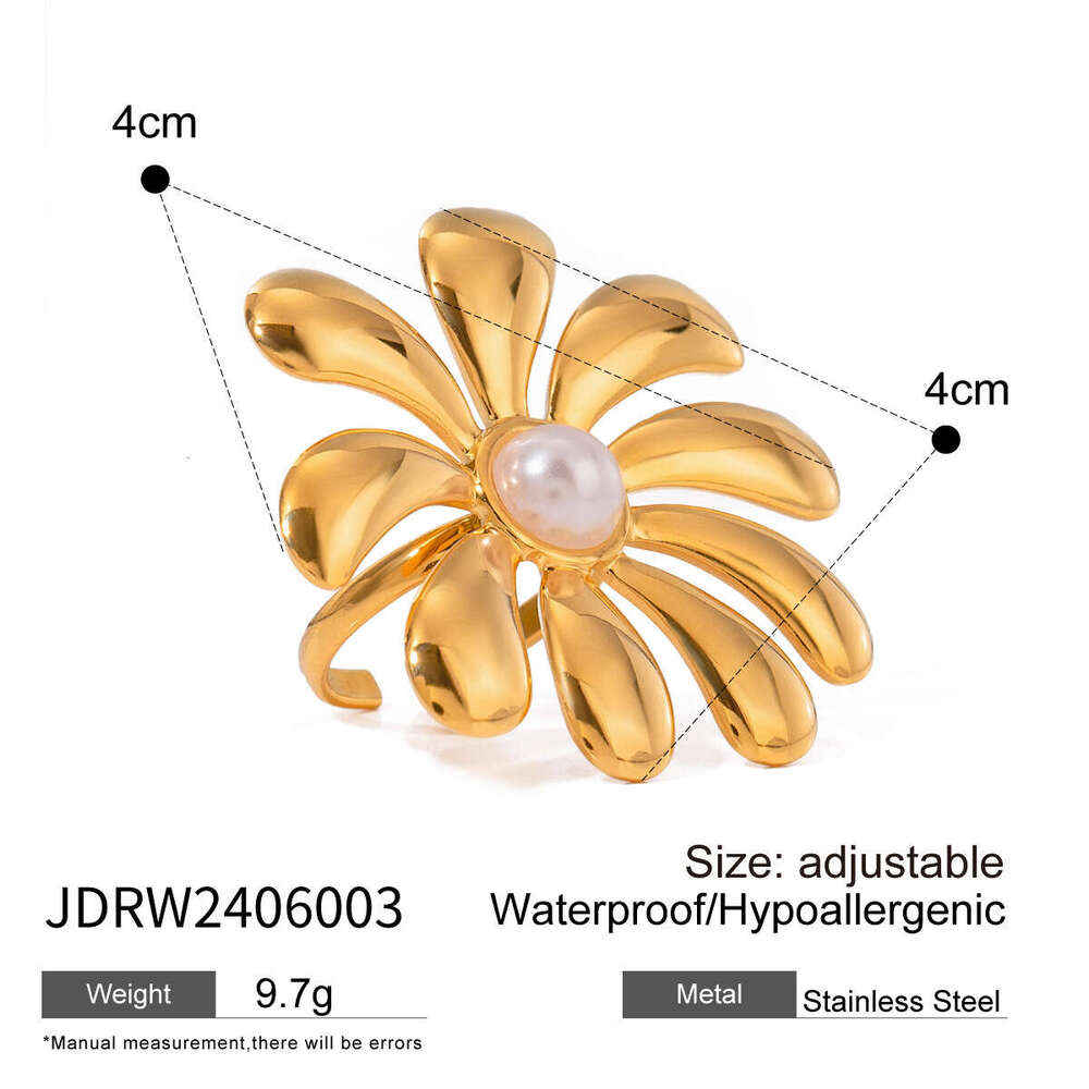 Jieding Stainless Flower Pearl Exaggerated Luxury Ins Ring Titanium Steel Rings Jewelry