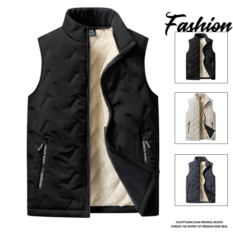 Autumn and winter fashion mens cotton vest jacket casual multifunctional plus size warm standing collar sleeveless top 241129