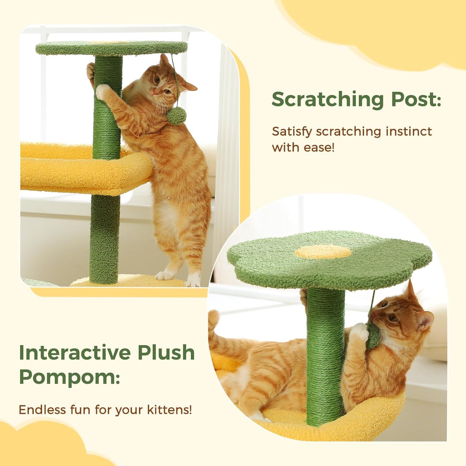 Made4Pets Cat Tree, 37" Multi-Level Indoor Cat Tree With Perch & Ball & Scratching Posts Cat Tower, Green, 3-7days delivery