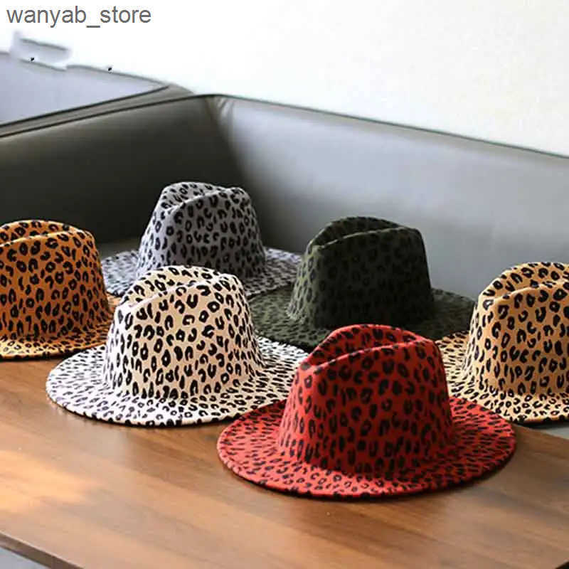 Wide Brim Hats Bucket Hats 2022 New Fedoras Hats For Men Unisex Bowler Hats Tuo-toned Leopard Belt Fashion Ladies Hat Fedoras Jazz Cap 9.5CM Brim L240