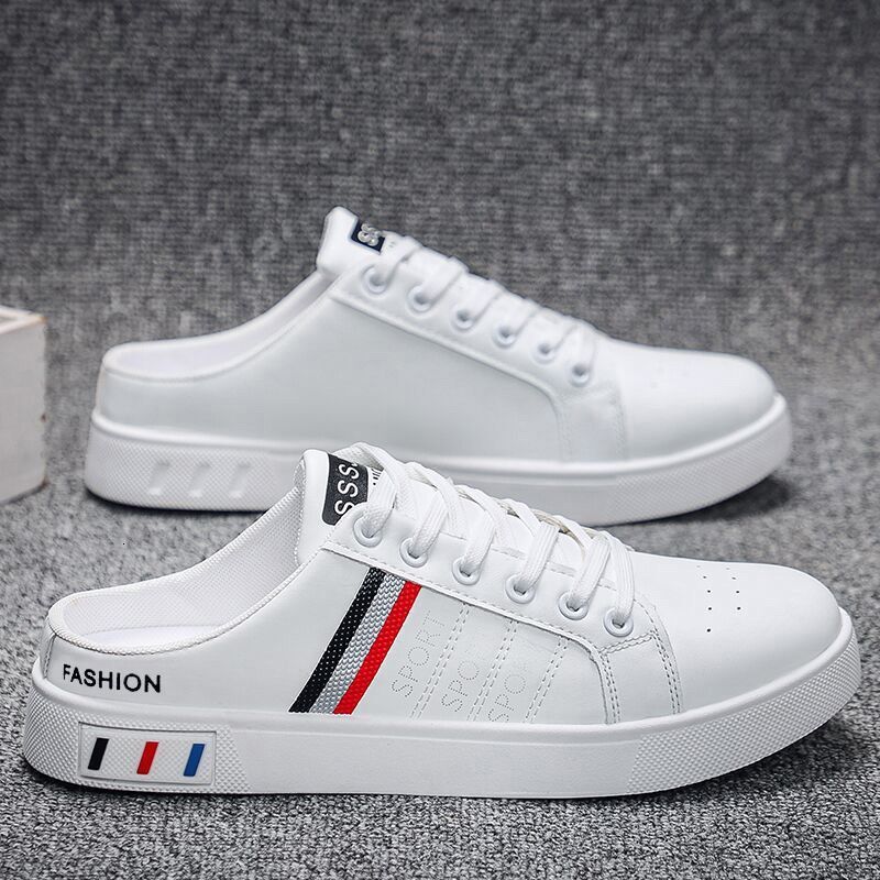 New Men s Casual Board Shoes Breathable Half Dragged White Large Size No Rear Heel Step luxury Fashion Daily fashion Shoes Designer Casual Shoes