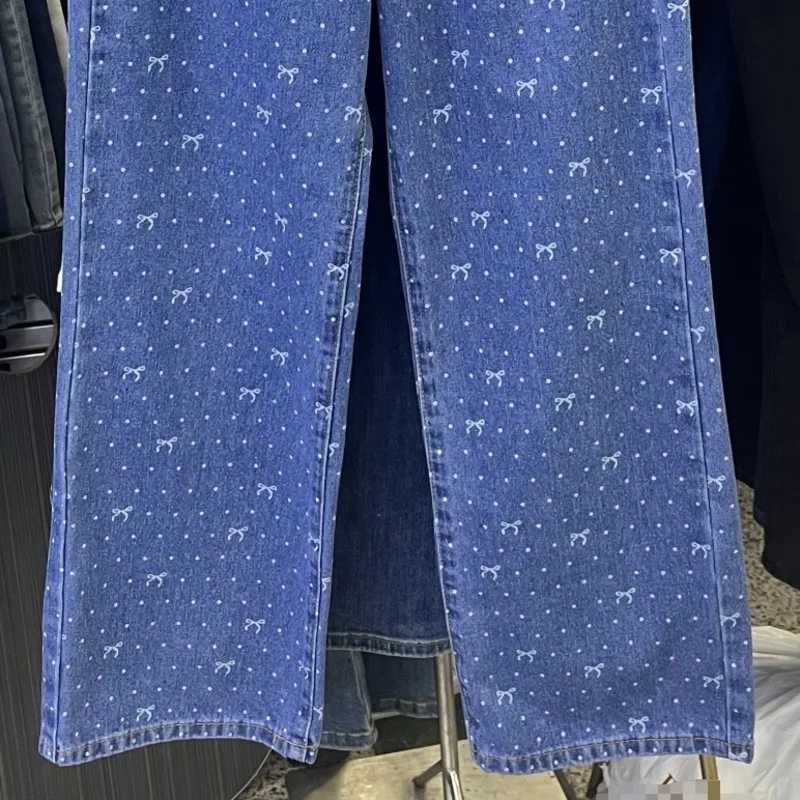 Women's Jeans New Korean bow embroidered slim fit womens jeans for spring 2024 H241130