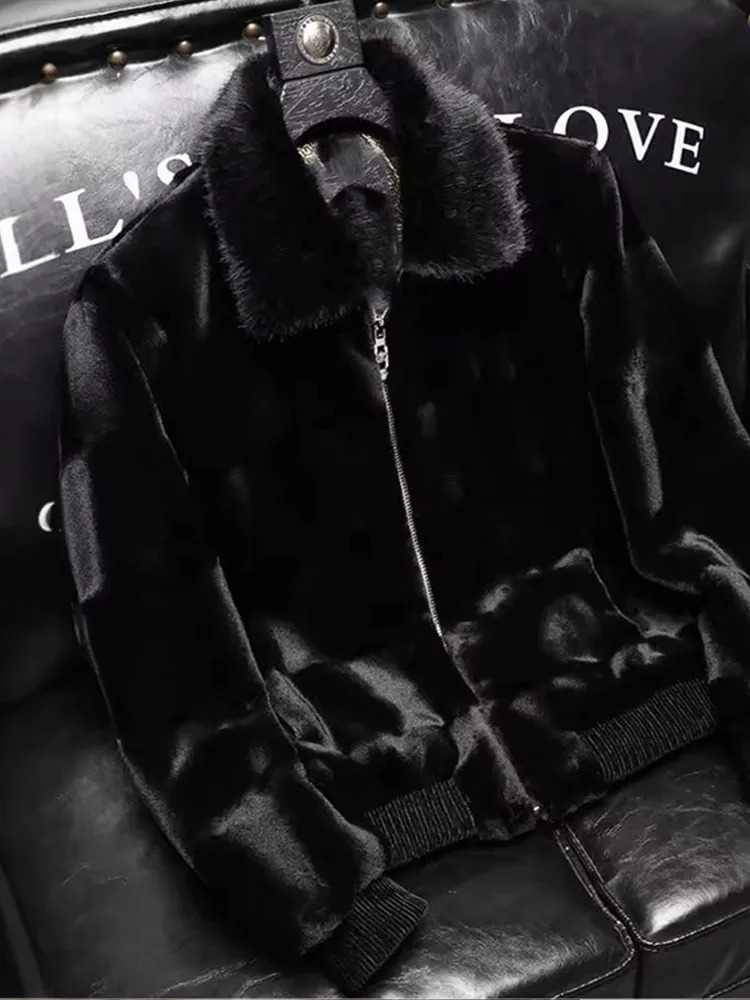 Graphene Mink Black Coat Mens Zipper Haining Fur Mink Fur Coat Autumn Winter Street Fashion Jacket Men Coat Outerwear 241126