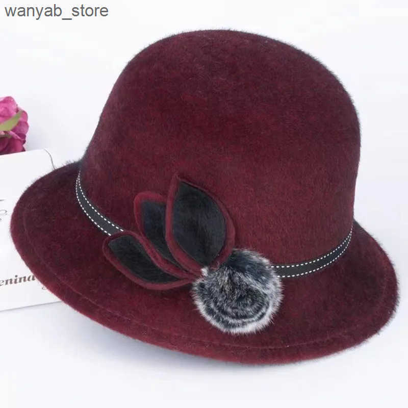 Wide Brim Hats Bucket Hats Fedoras Cap Jazz Cap Women Pompom Dome Hat Bowler Dome Wool Hat Vintage Elegant Wool Ladies Church Hat Winter Autumn Warm C