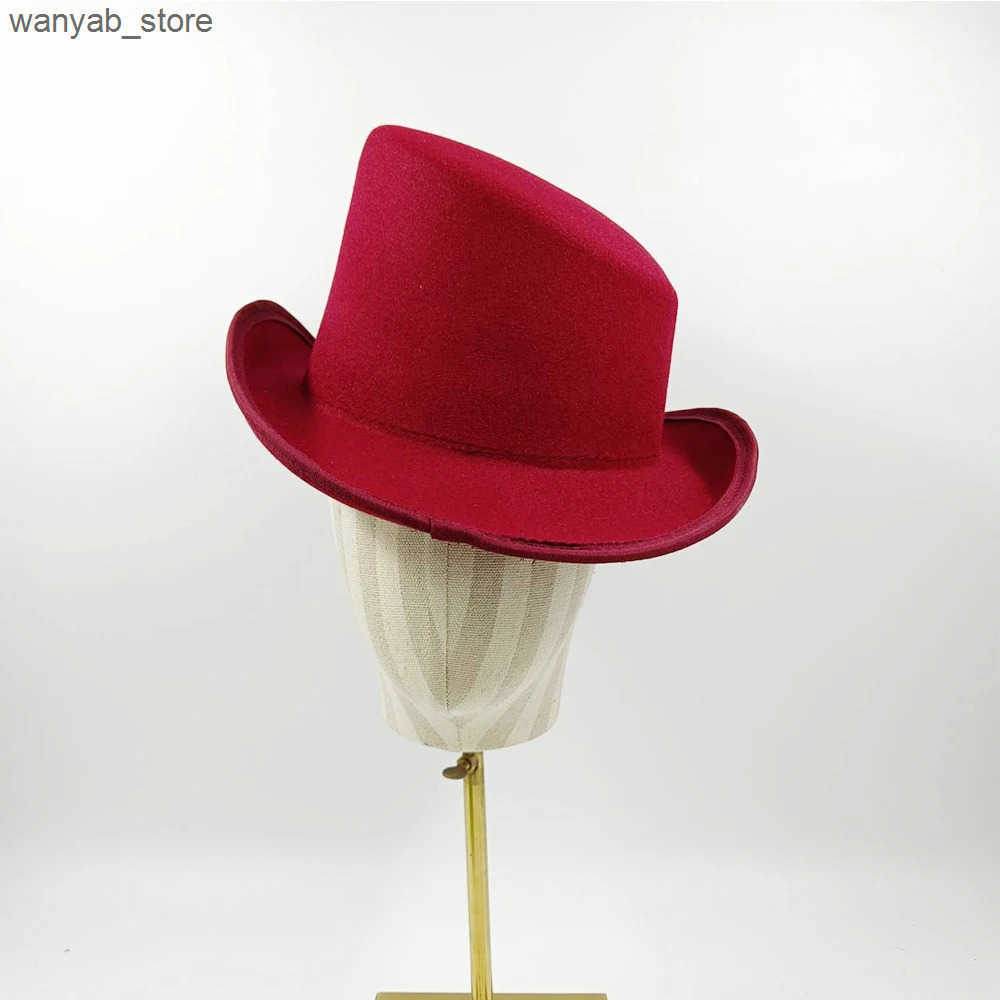 Wide Brim Hats Bucket Hats New High Top Gentleman Derby Hat Fedora Hat Mens and Womens Gentleman Colorful Bevel Top Hat Felt Magic Hat President Hat L