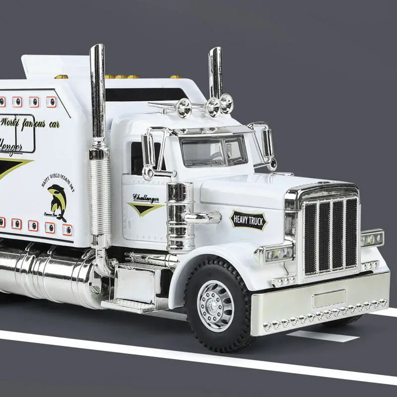 124 Alloy Trailer Truck Head Car Model Diecast Metal Container Engineering Transport Vehicles Kids Toy Gift 240430