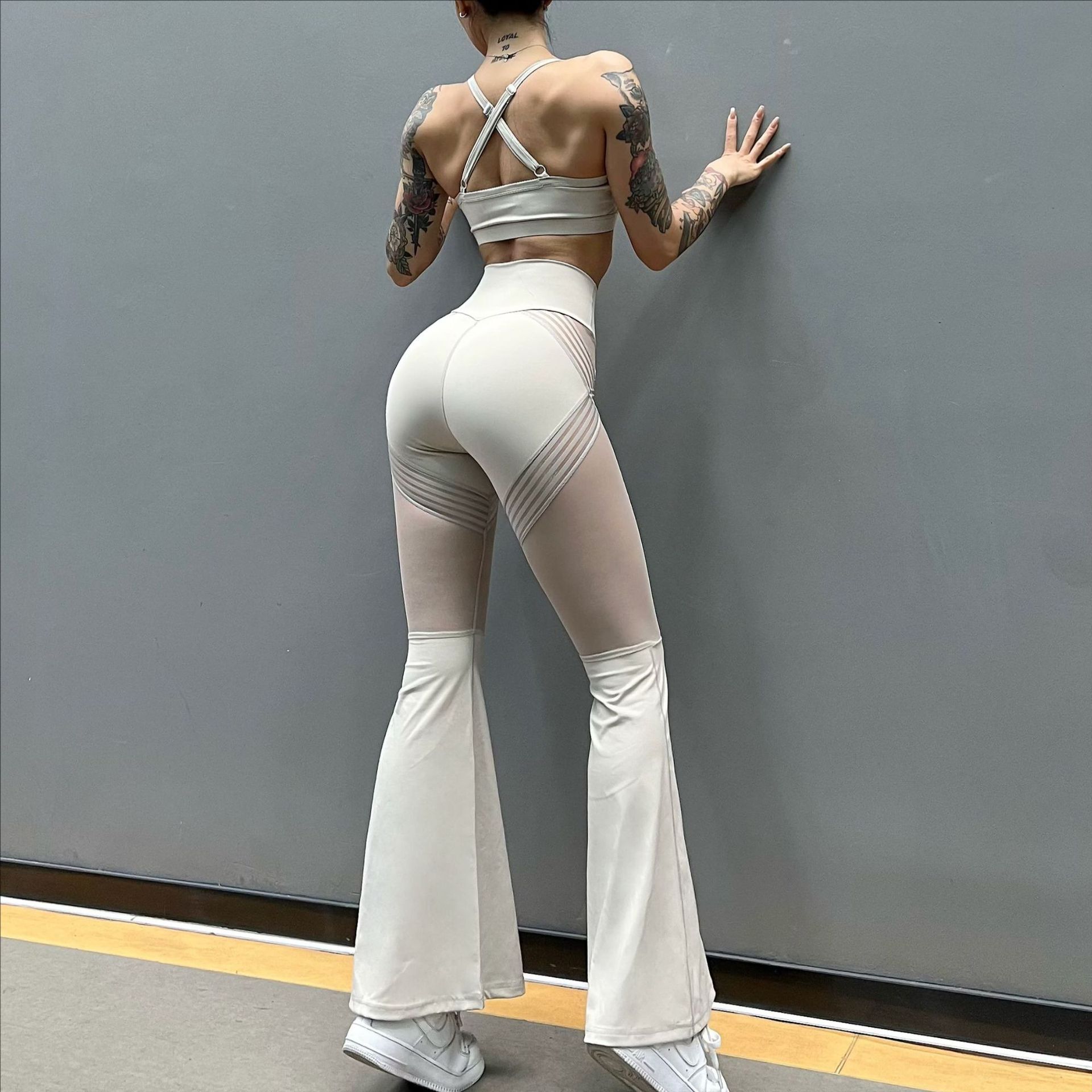 Spicy Girl Sexy Mesh Spliced Loudspeaked Pants Women's Fitness Yoga Dance High Waist Leisure Slimming