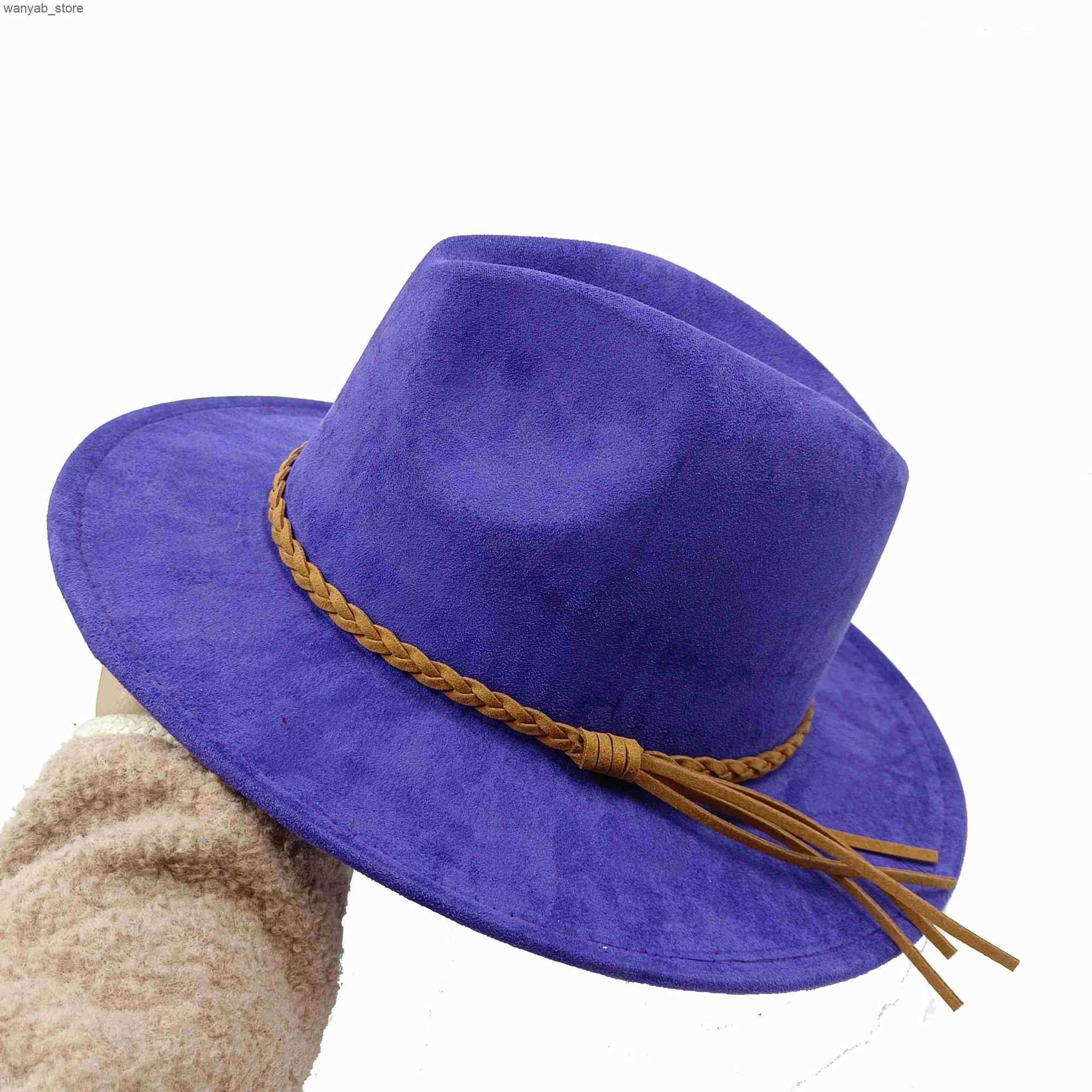 Cloches Suede 2023 New Fedora Mens and Womens Hats Autumn Panama Jazz Hats British Style Elegant Retro Fedora Wide Brown Hats L240910