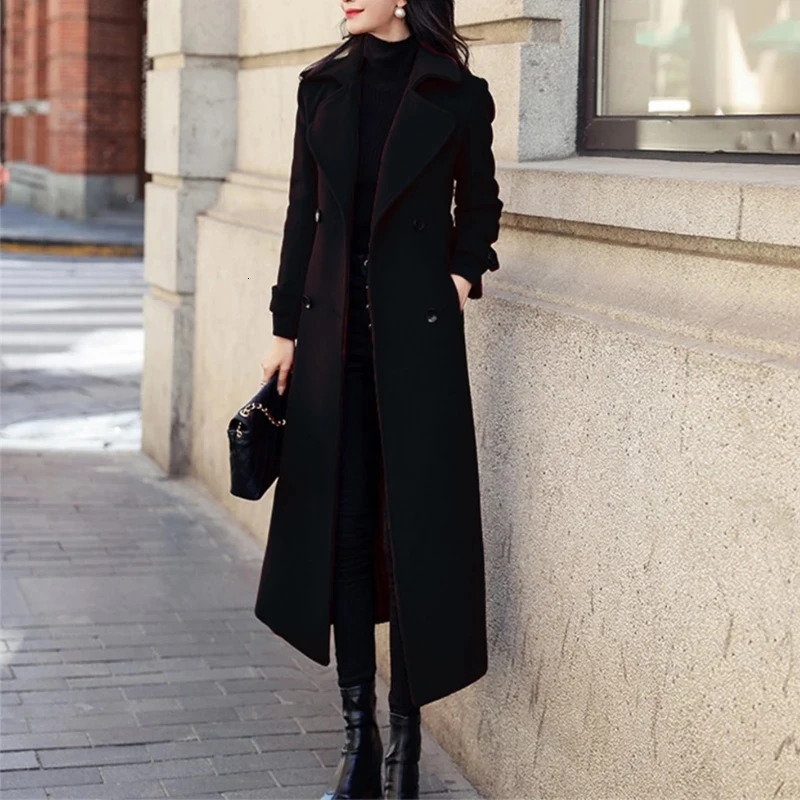 Womens Coat Winter Korean Fashion Long Coated Thickened Woolen for Women Black Harajuku 241129