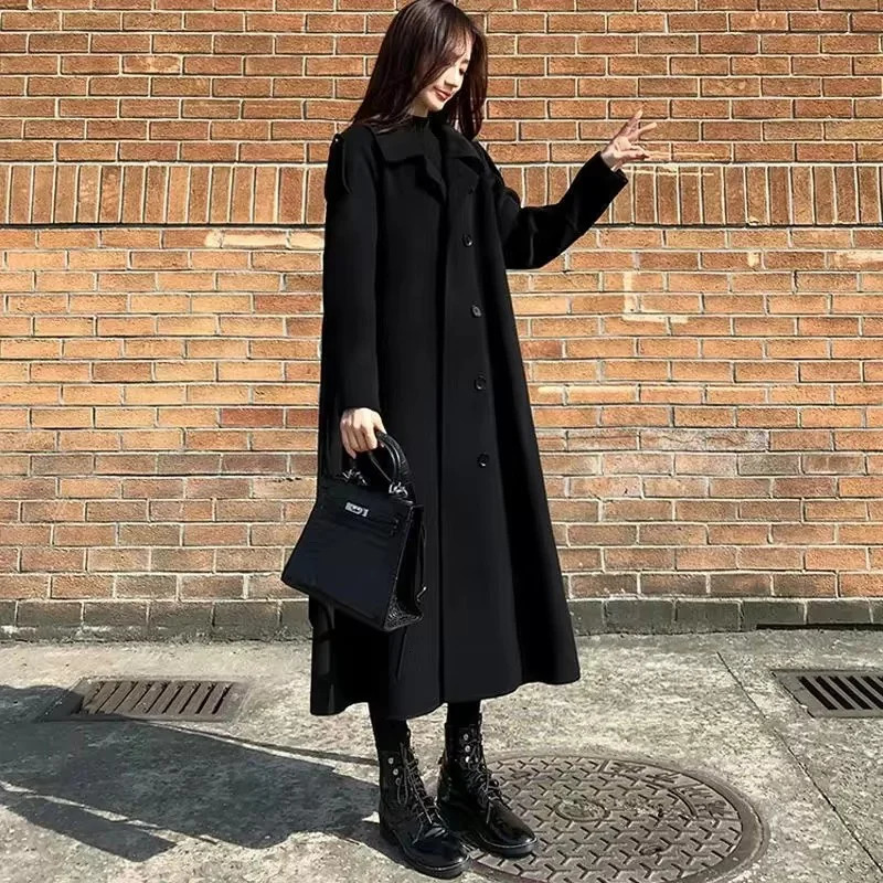 Autumn Winter Women Medium Long Styles Coat Female Thickening Sleeves Wool Blend Jacket Korean Ladies Loose Woolen Outwear 241129