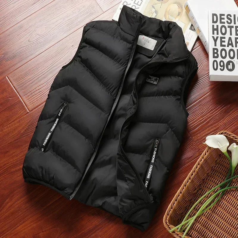Vest Jacket Men 2024 Puffer Sleeveless Coats Mens Solid Color Down Winter Warm Waistcoat Outwear Windbreaker Clothing 241129