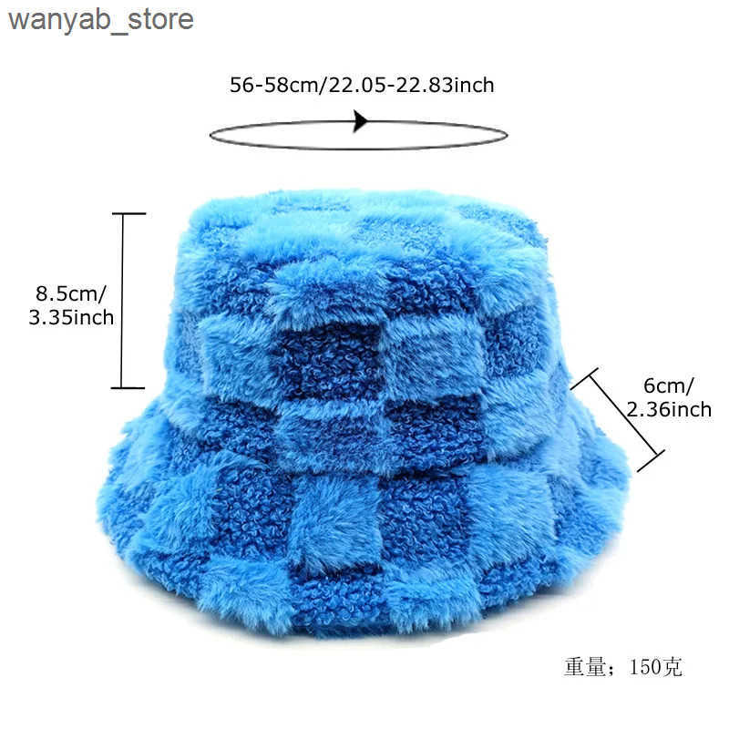 Wide Brim Hats Bucket Chessboard hat Autumn and Winter New Versatile Japanese Thermal Cap Plush Korean Big Head Waist Basin Hat L240910