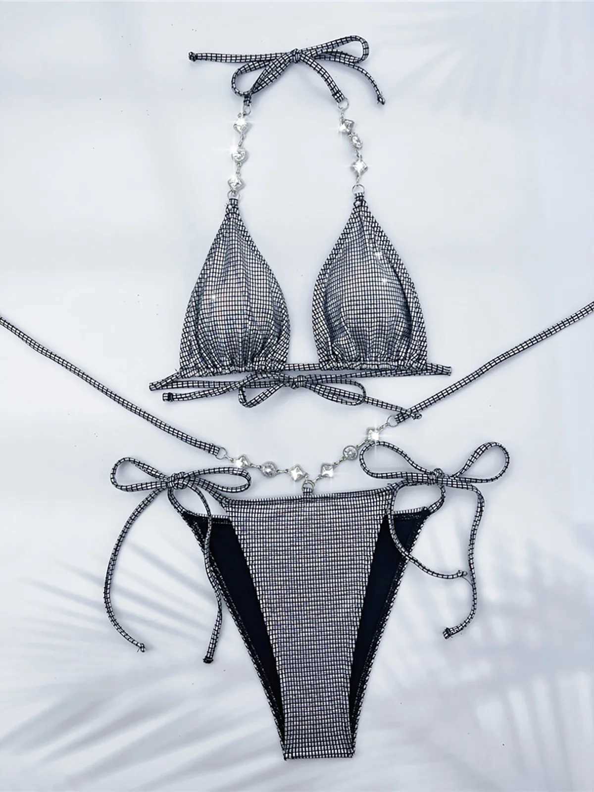 Women's Swimwear XS - L New Diamond Rhinestones Halter Bikini Women Swimwear Female Swimsuit Two-pieces Bikini set Bather Bathing Suit Swim K5570