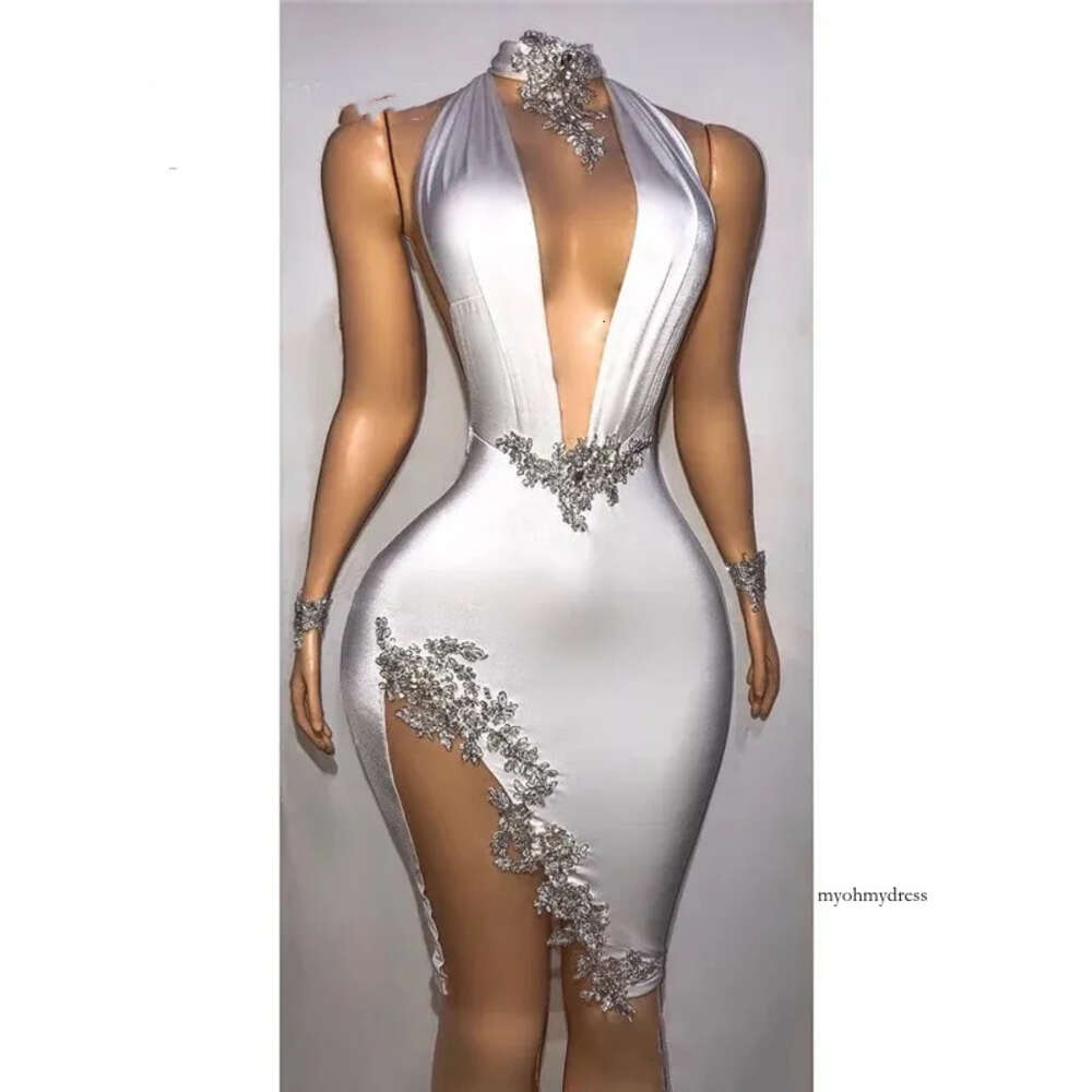 Sexy Short Prom Dresses Beaded Appliques Party Evening Dress Mermaid Mini Tail Gown High Slit Homecoming Nye Backless Gowns 0431