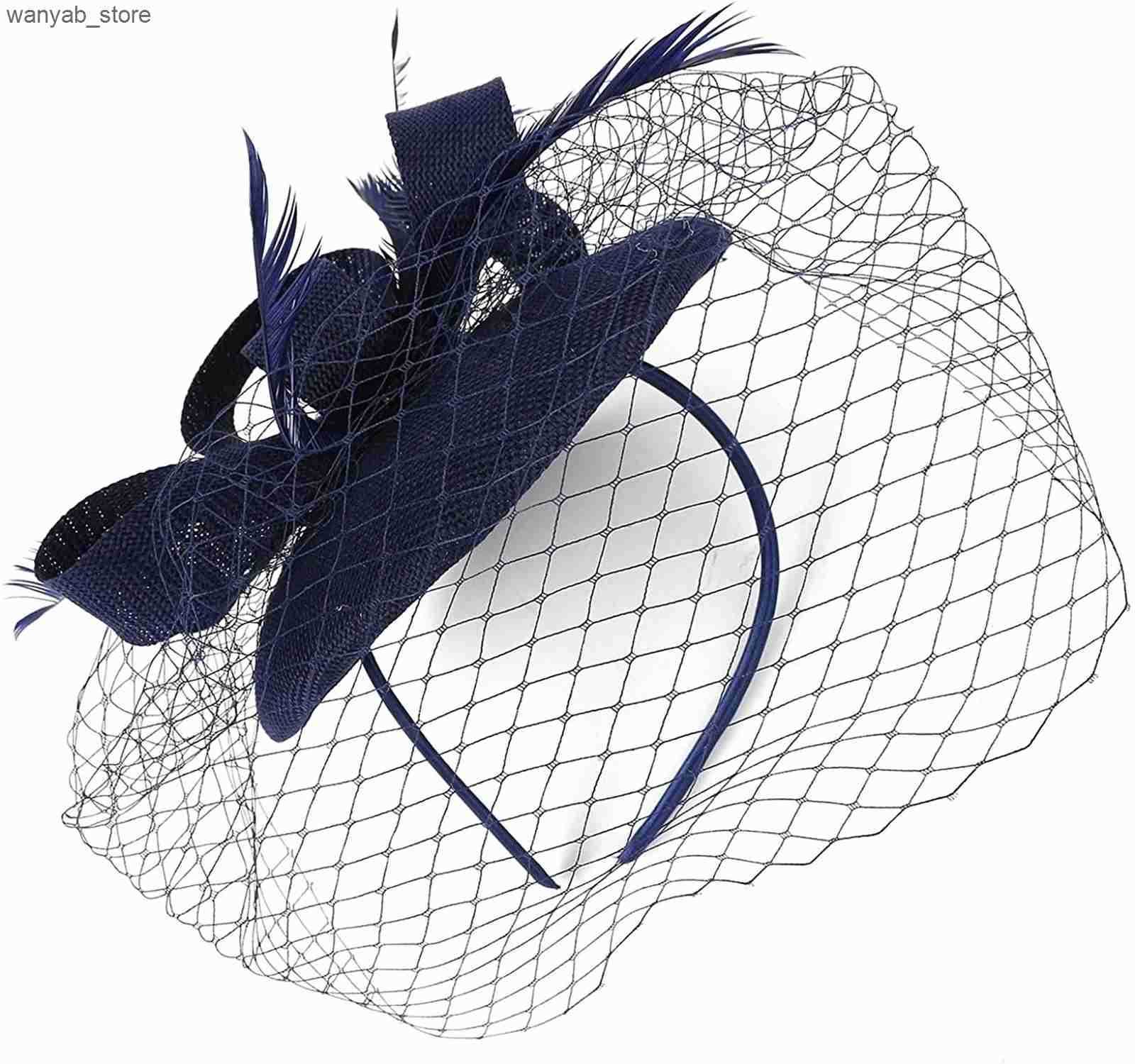 Wide Brim Hats Bucket Hats Fascinator Pillox Hat Bridal Wedding Veil Fascinator Mesh Lace Headband Tea Party Feather Fascinator Hats for Women L240910