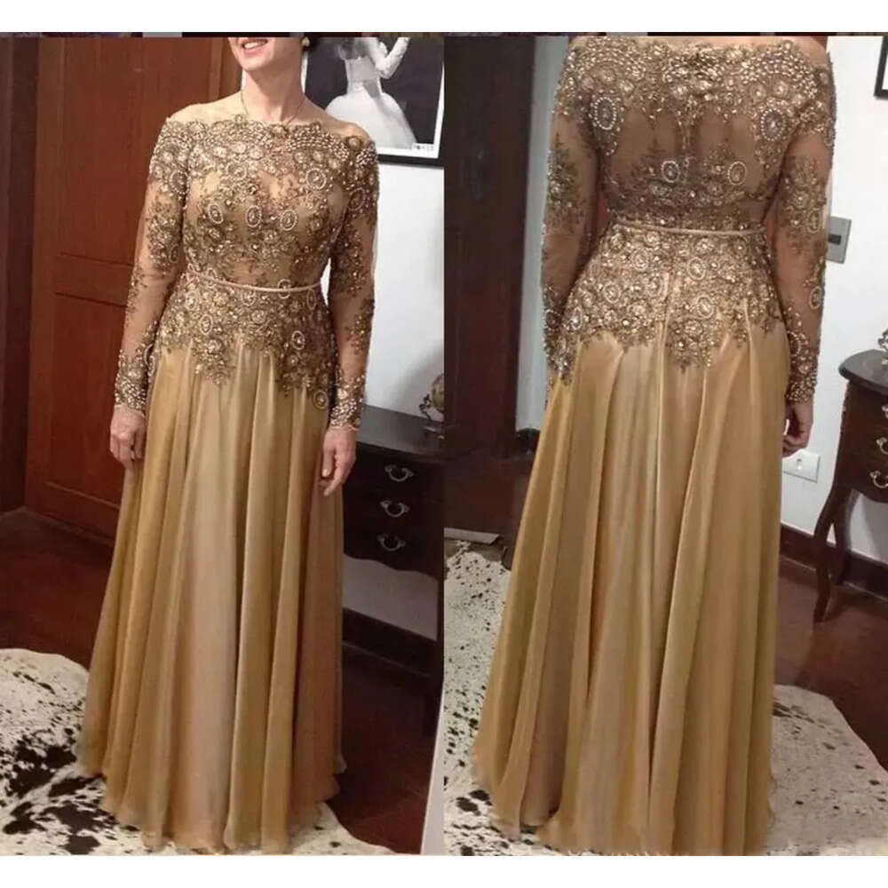 Mother Of Cheap Modest Beaded The Bride Dresses Long Sleeves Sequined Plus Size Lace Wedding Guest Dress Gold Or Length Evening Gowns 6660306