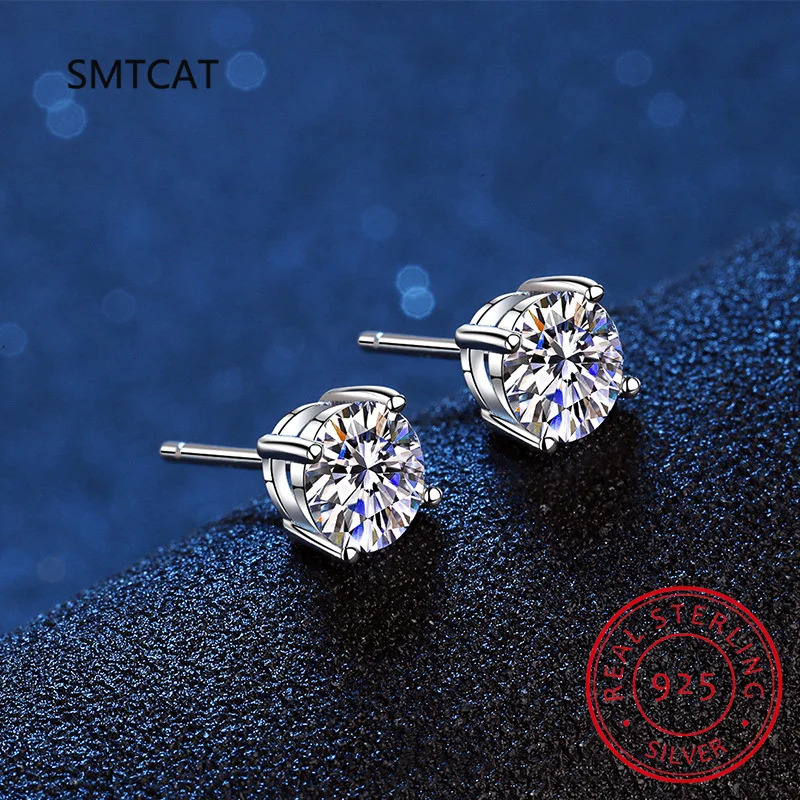 Real Stud Earrings 14K White Gold Plated Sterling Silver 4 Prong Diamond Earring for Women Men Ear 1ct 2ct 4ct 241125