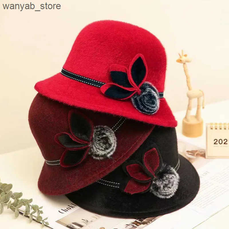 Wide Brim Hats Bucket Hats Fedoras Cap Jazz Cap Women Pompom Dome Hat Bowler Dome Wool Hat Vintage Elegant Wool Ladies Church Hat Winter Autumn Warm C